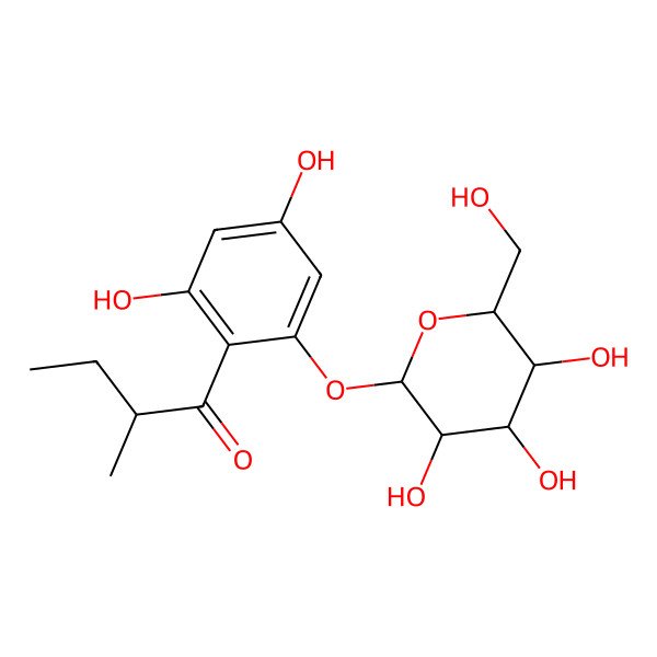 2D Structure of 1-[2,4-Dihydroxy-6-[3,4,5-trihydroxy-6-(hydroxymethyl)oxan-2-yl]oxyphenyl]-2-methylbutan-1-one