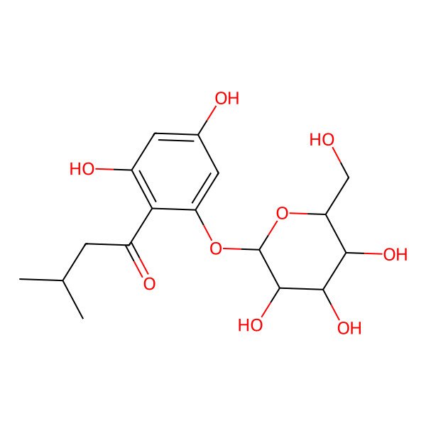 2D Structure of 1-[2,4-Dihydroxy-6-[3,4,5-trihydroxy-6-(hydroxymethyl)oxan-2-yl]oxyphenyl]-3-methylbutan-1-one