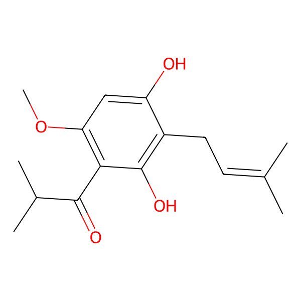 2D Structure of 1-[2,4-Dihydroxy-6-methoxy-3-(3-methyl-2-butenyl)phenyl]-2-methyl-1-propanone