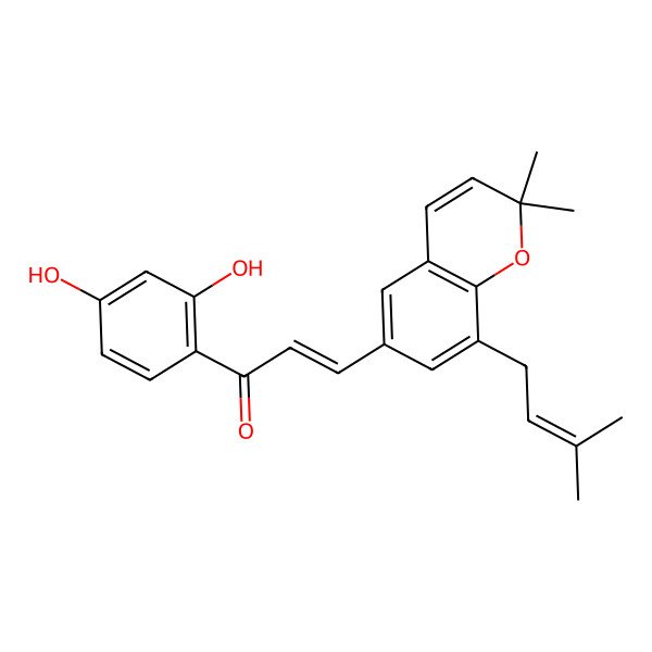 2D Structure of 1-(2,4-Dihydroxyphenyl)-3-[2,2-dimethyl-8-(3-methylbut-2-enyl)chromen-6-yl]prop-2-en-1-one