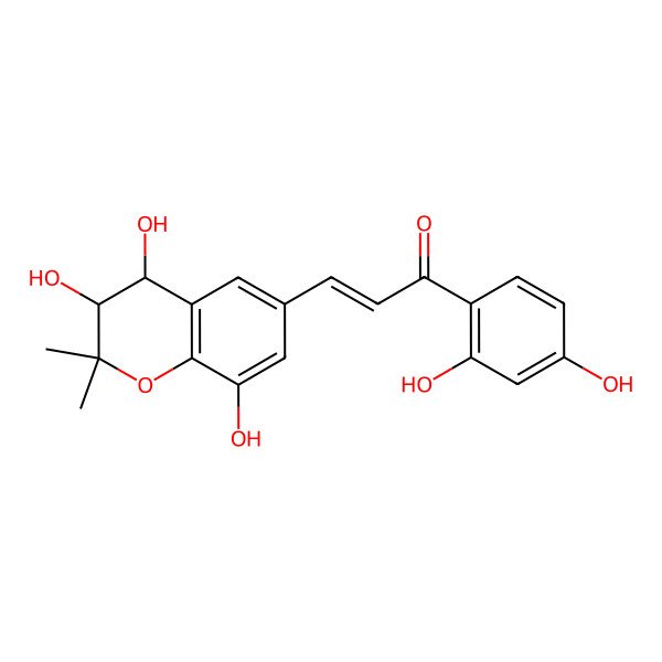 2D Structure of 1-(2,4-Dihydroxyphenyl)-3-(3,4,8-trihydroxy-2,2-dimethyl-3,4-dihydrochromen-6-yl)prop-2-en-1-one