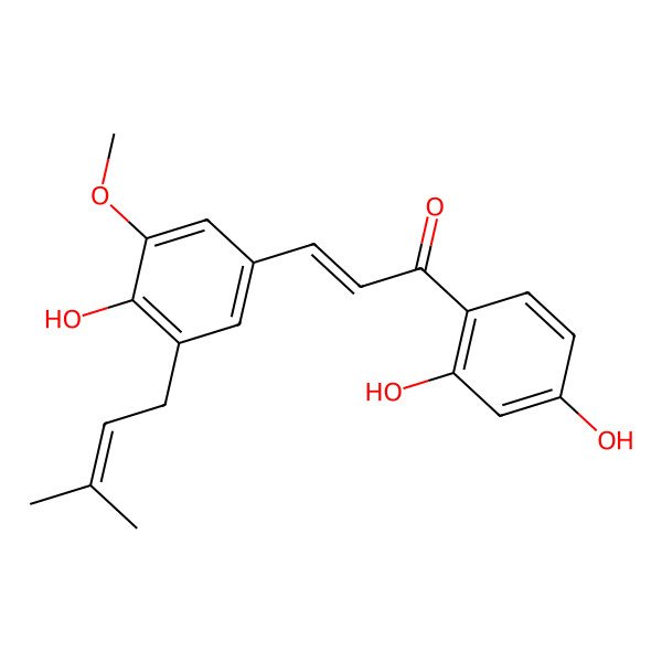 2D Structure of 1-(2,4-Dihydroxyphenyl)-3-[4-hydroxy-3-methoxy-5-(3-methylbut-2-enyl)phenyl]prop-2-en-1-one