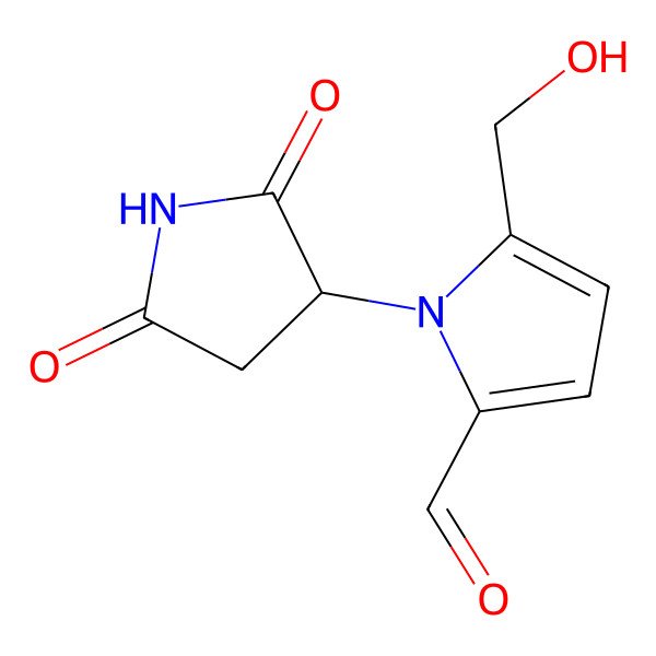 2D Structure of 1-(2,5-Dioxopyrrolidin-3-yl)-5-(hydroxymethyl)pyrrole-2-carbaldehyde