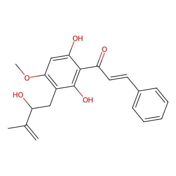 2D Structure of 1-[2,6-Dihydroxy-3-(2-hydroxy-3-methylbut-3-enyl)-4-methoxyphenyl]-3-phenylprop-2-en-1-one