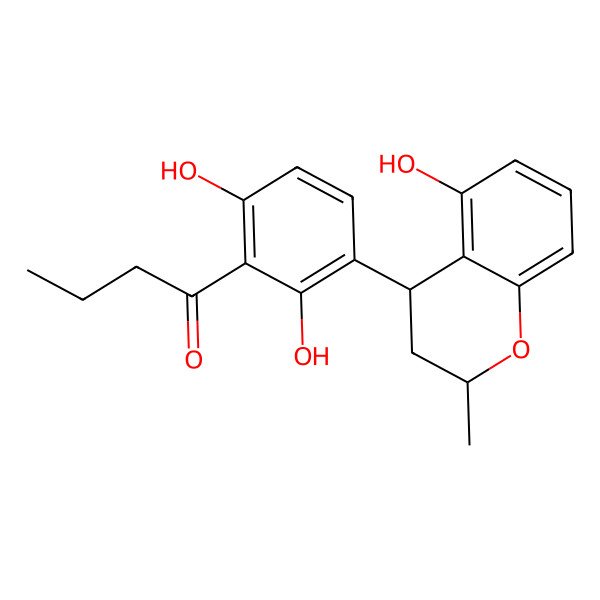 2D Structure of 1-[2,6-dihydroxy-3-(5-hydroxy-2-methyl-3,4-dihydro-2H-chromen-4-yl)phenyl]butan-1-one