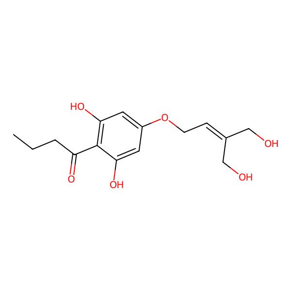 2D Structure of 1-[2,6-Dihydroxy-4-[4-hydroxy-3-(hydroxymethyl)but-2-enoxy]phenyl]butan-1-one