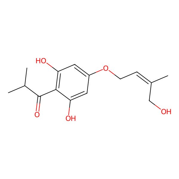 2D Structure of 1-[2,6-Dihydroxy-4-[(4-hydroxy-3-methyl-2-butenyl)oxy]phenyl]-2-methyl-1-propanone