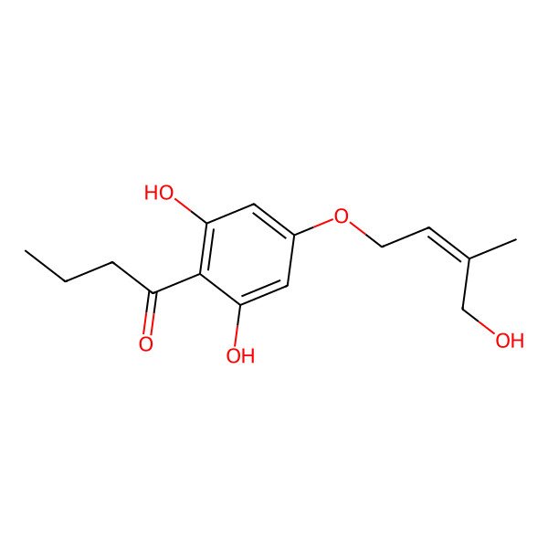 2D Structure of 1-[2,6-Dihydroxy-4-(4-hydroxy-3-methylbut-2-enoxy)phenyl]butan-1-one