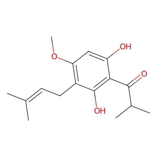 2D Structure of 1-[2,6-Dihydroxy-4-methoxy-3-(3-methyl-2-butenyl)phenyl]-2-methyl-1-propanone