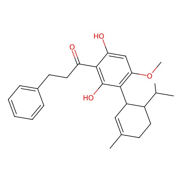 2D Structure of 1-[2,6-Dihydroxy-4-methoxy-3-(3-methyl-6-propan-2-ylcyclohex-2-en-1-yl)phenyl]-3-phenylpropan-1-one