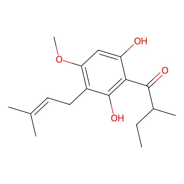 2D Structure of 1-[2,6-Dihydroxy-4-methoxy-3-(3-methylbut-2-enyl)phenyl]-2-methylbutan-1-one