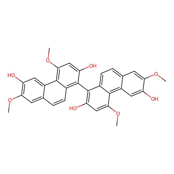 2D Structure of 1-(2,6-Dihydroxy-4,7-dimethoxyphenanthren-1-yl)-4,7-dimethoxyphenanthrene-2,6-diol 2D Structure of 1-(2,6-Dihydroxy-4,7-dimethoxyphenanthren-1-yl)-4,7-dimethoxyphenanthrene-2,6-diol
