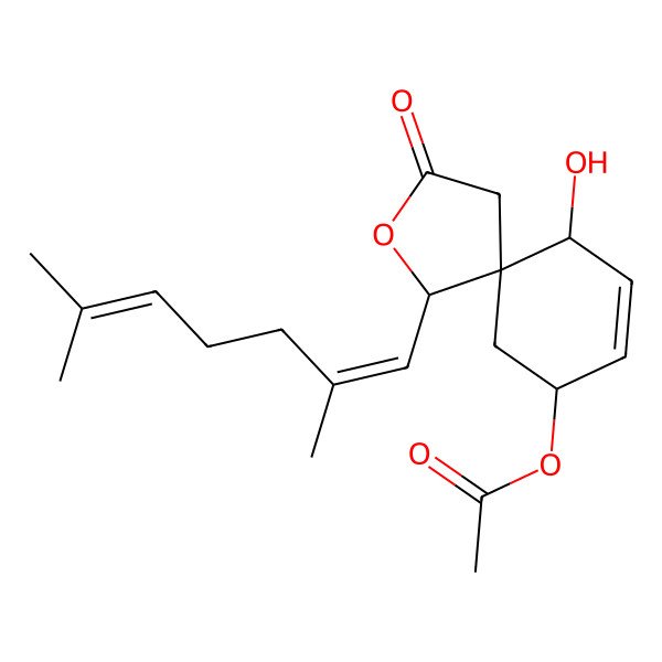 2D Structure of [1-(2,6-Dimethylhepta-1,5-dienyl)-6-hydroxy-3-oxo-2-oxaspiro[4.5]dec-7-en-9-yl] acetate