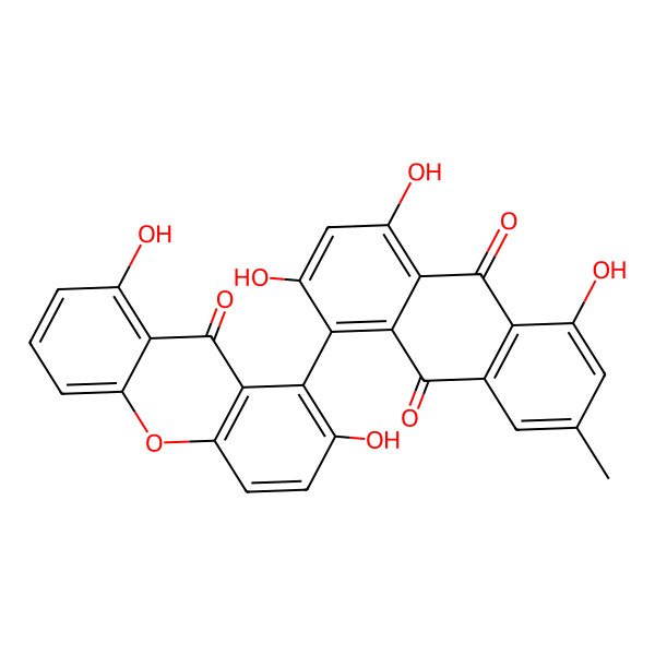 2D Structure of 1-(2,8-dihydroxy-9-oxoxanthen-1-yl)-2,4,5-trihydroxy-7-methylanthracene-9,10-dione