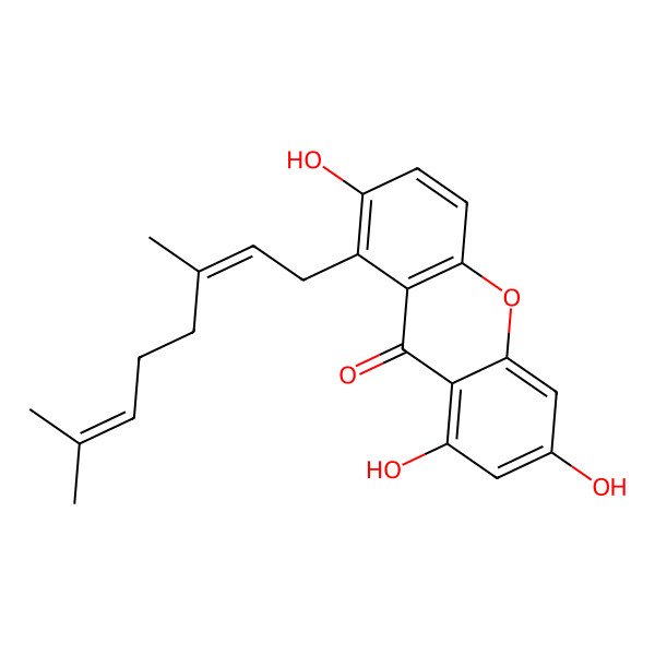 2D Structure of 1-[(2E)-3,7-dimethylocta-2,6-dienyl]-2,6,8-trihydroxyxanthen-9-one
