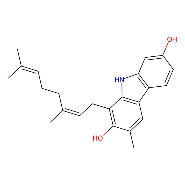 2D Structure of 1-[(2E)-3,7-dimethylocta-2,6-dienyl]-3-methyl-9H-carbazole-2,7-diol
