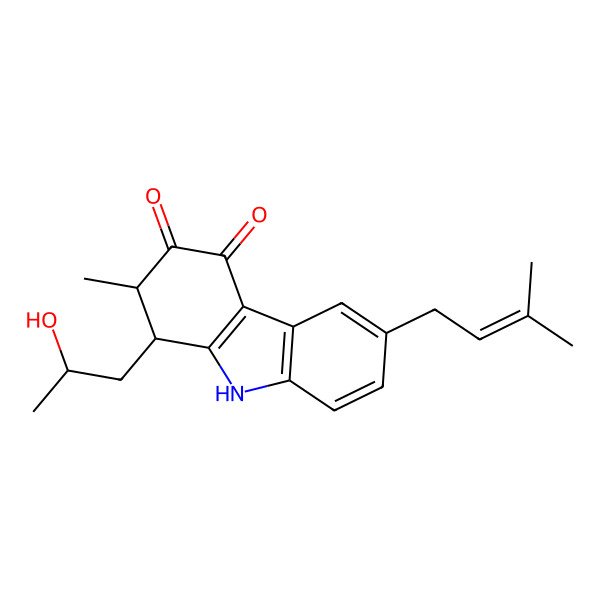 2D Structure of 1-[(2R)-2-hydroxypropyl]-2-methyl-6-(3-methylbut-2-enyl)-2,9-dihydro-1H-carbazole-3,4-dione