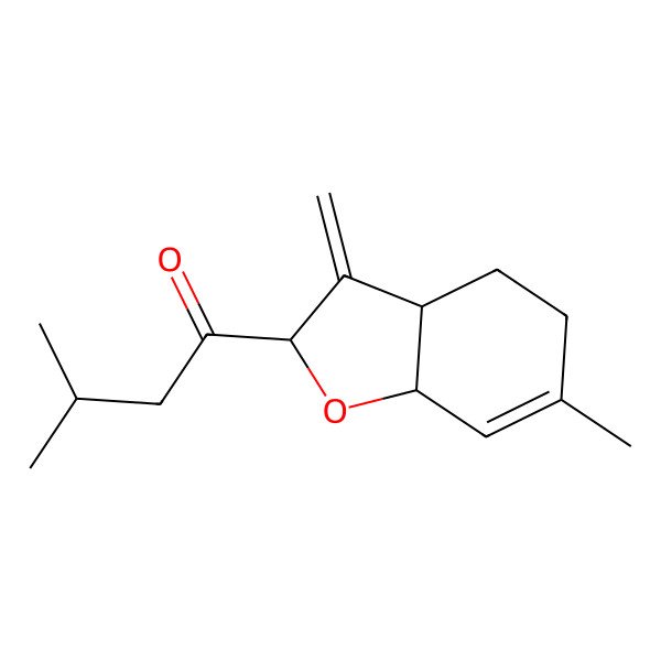 2D Structure of 1-[(2R,3aS,7aS)-6-methyl-3-methylidene-3a,4,5,7a-tetrahydro-1-benzofuran-2-yl]-3-methylbutan-1-one