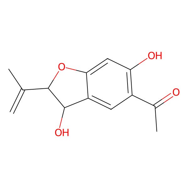 2D Structure of 1-[(2R,3R)-3,6-dihydroxy-2-prop-1-en-2-yl-2,3-dihydro-1-benzofuran-5-yl]ethanone