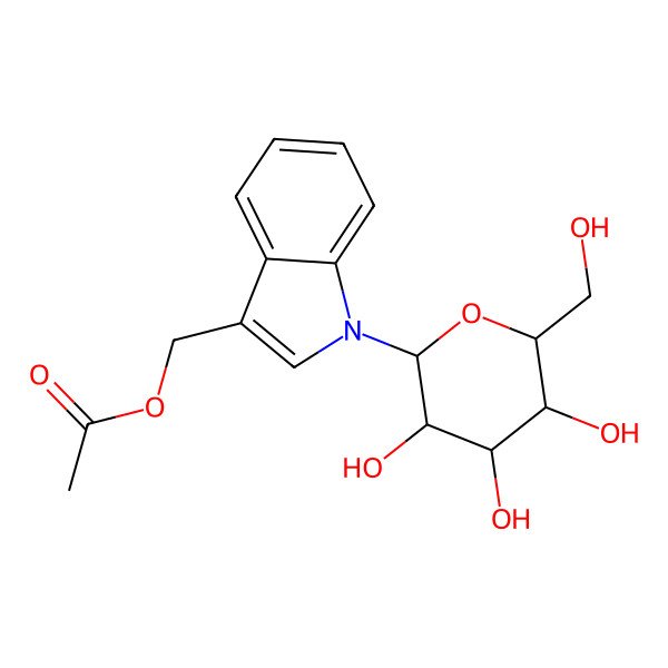 2D Structure of [1-[(2R,3R,4S,5S,6R)-3,4,5-trihydroxy-6-(hydroxymethyl)oxan-2-yl]indol-3-yl]methyl acetate