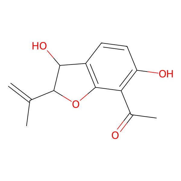 2D Structure of 1-[(2R,3S)-3,6-dihydroxy-2-prop-1-en-2-yl-2,3-dihydro-1-benzofuran-7-yl]ethanone