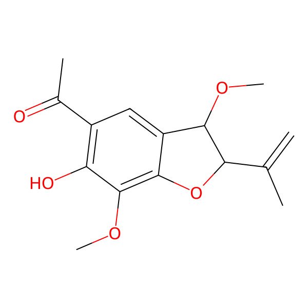 2D Structure of 1-[(2R,3S)-6-hydroxy-3,7-dimethoxy-2-prop-1-en-2-yl-2,3-dihydro-1-benzofuran-5-yl]ethanone