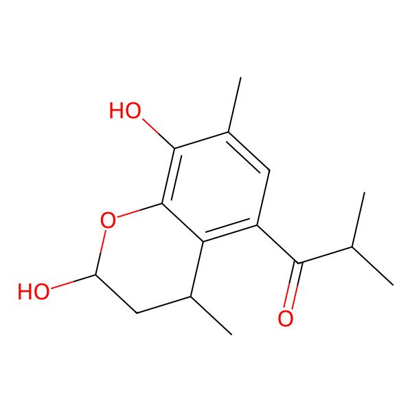 2D Structure of 1-[(2R,4R)-2,8-dihydroxy-4,7-dimethyl-3,4-dihydro-2H-chromen-5-yl]-2-methylpropan-1-one