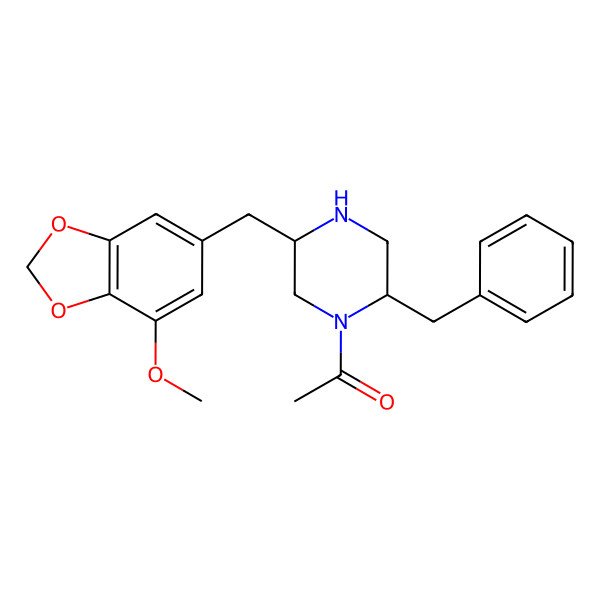 2D Structure of 1-[(2R,5R)-2-benzyl-5-[(7-methoxy-1,3-benzodioxol-5-yl)methyl]piperazin-1-yl]ethanone