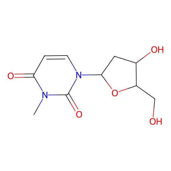 2D Structure of 1-[(2R,5R)-4-hydroxy-5-(hydroxymethyl)oxolan-2-yl]-3-methylpyrimidine-2,4-dione
