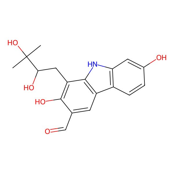 2D Structure of 1-[(2S)-2,3-dihydroxy-3-methylbutyl]-2,7-dihydroxy-9H-carbazole-3-carbaldehyde