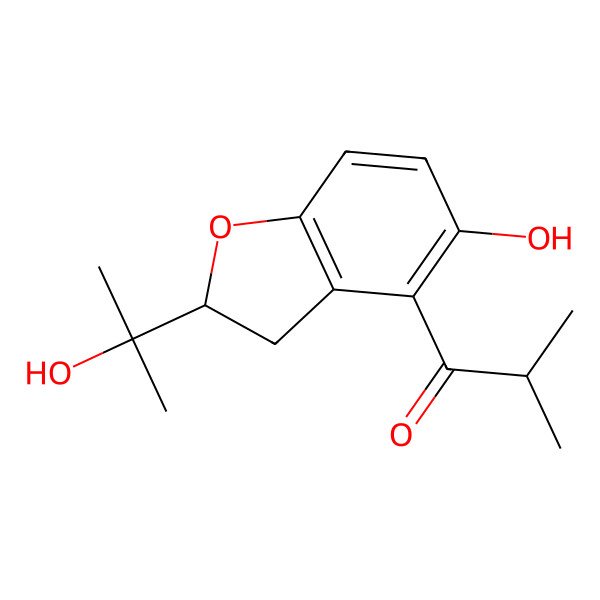 2D Structure of 1-[(2S)-5-hydroxy-2-(2-hydroxypropan-2-yl)-2,3-dihydro-1-benzofuran-4-yl]-2-methylpropan-1-one