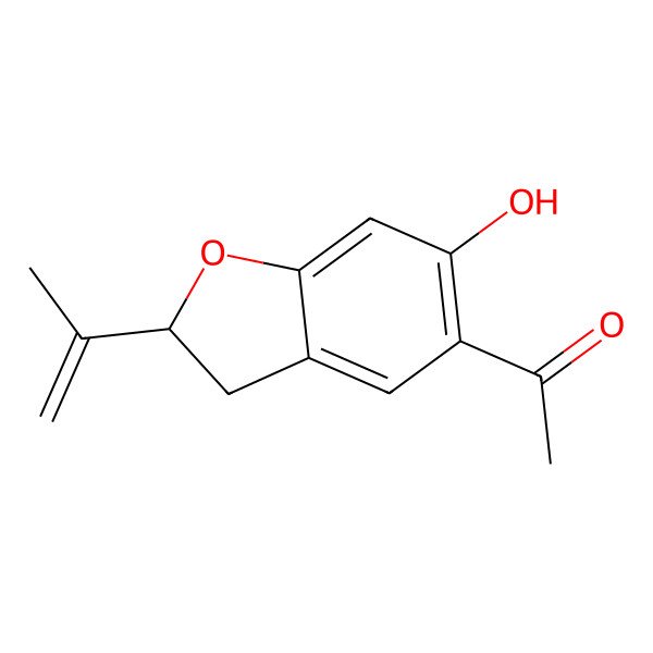 2D Structure of 1-[(2S)-6-hydroxy-2-prop-1-en-2-yl-2,3-dihydro-1-benzofuran-5-yl]ethanone