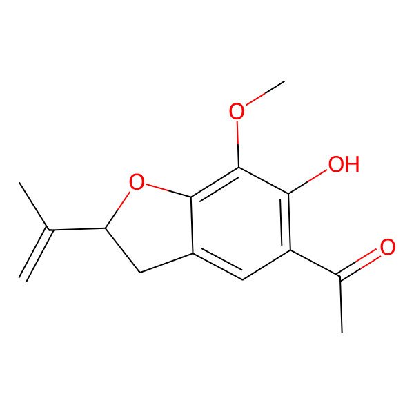 2D Structure of 1-[(2S)-6-hydroxy-7-methoxy-2-prop-1-en-2-yl-2,3-dihydro-1-benzofuran-5-yl]ethanone