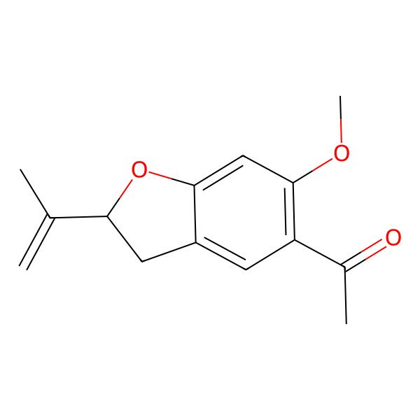 2D Structure of 1-[(2S)-6-methoxy-2-prop-1-en-2-yl-2,3-dihydro-1-benzofuran-5-yl]ethanone