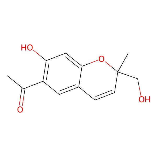 2D Structure of 1-[(2S)-7-hydroxy-2-(hydroxymethyl)-2-methylchromen-6-yl]ethanone