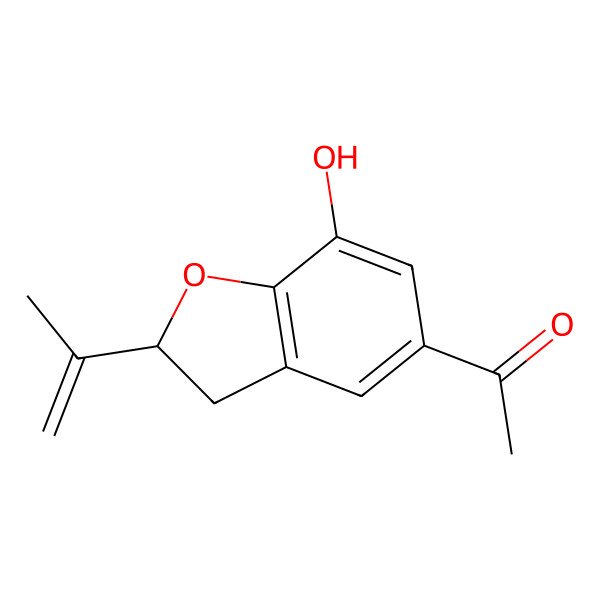 2D Structure of 1-[(2S)-7-hydroxy-2-prop-1-en-2-yl-2,3-dihydro-1-benzofuran-5-yl]ethanone