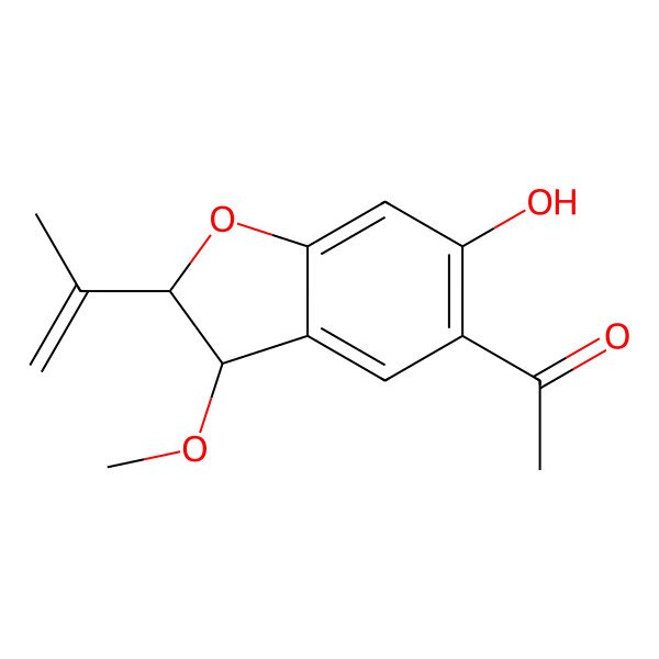 2D Structure of 1-[(2S,3R)-6-hydroxy-3-methoxy-2-prop-1-en-2-yl-2,3-dihydro-1-benzofuran-5-yl]ethanone