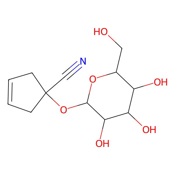 2D Structure of 1-[(2S,3R,4S,5S,6R)-3,4,5-trihydroxy-6-(hydroxymethyl)oxan-2-yl]oxycyclopent-3-ene-1-carbonitrile