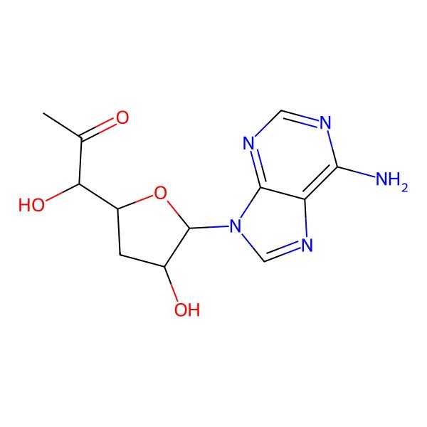 2D Structure of 1-[(2S,4R,5R)-5-(6-aminopurin-9-yl)-4-hydroxyoxolan-2-yl]-1-hydroxypropan-2-one