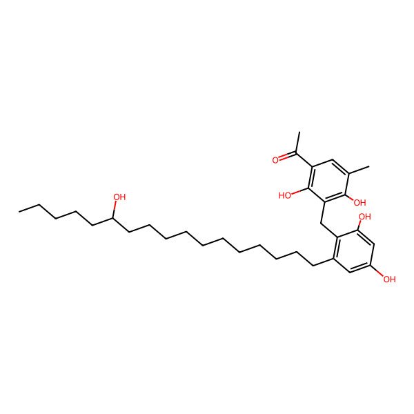 2D Structure of 1-[3-[[2,4-Dihydroxy-6-(12-hydroxyheptadecyl)phenyl]methyl]-2,4-dihydroxy-5-methylphenyl]ethanone