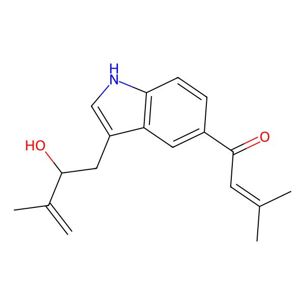 2D Structure of 1-[3-[(2R)-2-hydroxy-3-methylbut-3-enyl]-1H-indol-5-yl]-3-methylbut-2-en-1-one