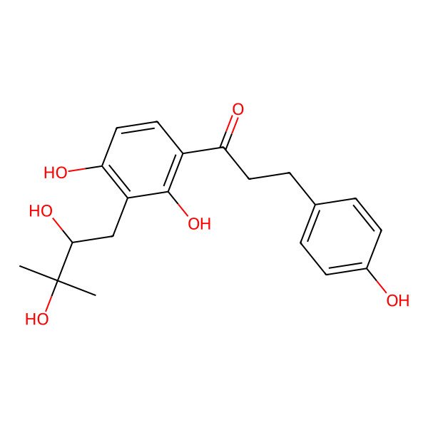 2D Structure of 1-[3-[(2R)-2,3-dihydroxy-3-methylbutyl]-2,4-dihydroxyphenyl]-3-(4-hydroxyphenyl)propan-1-one