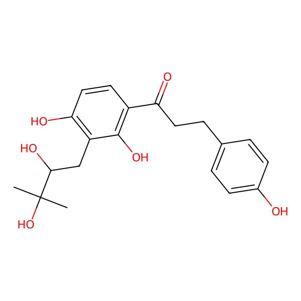 2D Structure of 1-[3-[(2S)-2,3-dihydroxy-3-methylbutyl]-2,4-dihydroxyphenyl]-3-(4-hydroxyphenyl)propan-1-one