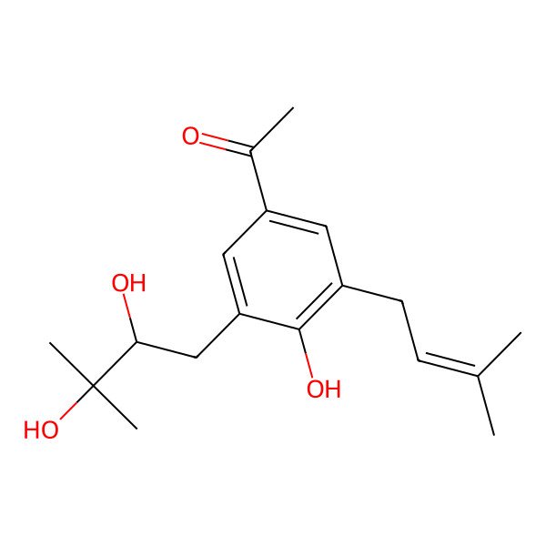 2D Structure of 1-[3-[(2S)-2,3-dihydroxy-3-methylbutyl]-4-hydroxy-5-(3-methylbut-2-enyl)phenyl]ethanone