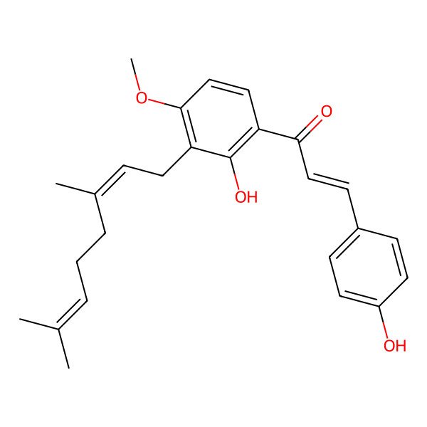 2D Structure of 1-[3-(3,7-Dimethylocta-2,6-dienyl)-2-hydroxy-4-methoxyphenyl]-3-(4-hydroxyphenyl)prop-2-en-1-one