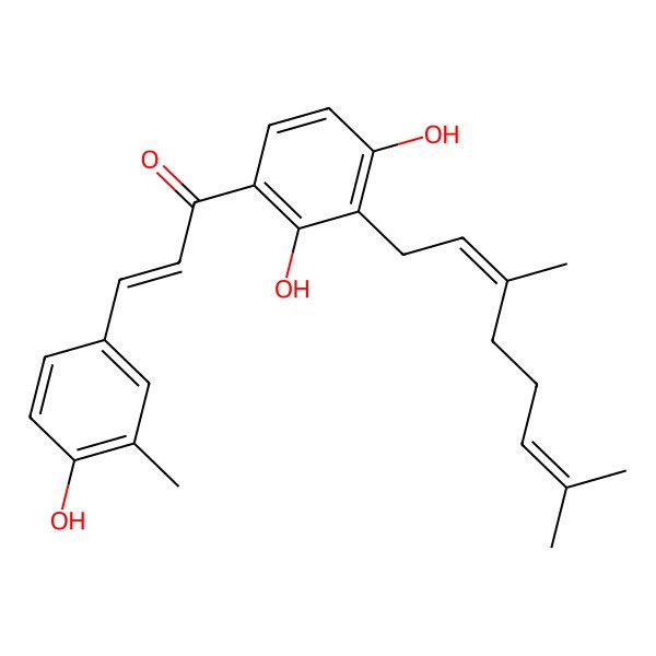 2D Structure of 1-[3-(3,7-Dimethylocta-2,6-dienyl)-2,4-dihydroxyphenyl]-3-(4-hydroxy-3-methylphenyl)prop-2-en-1-one