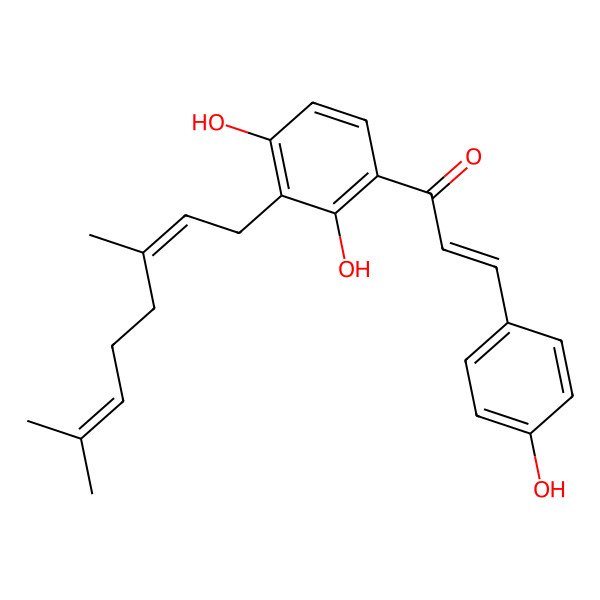 2D Structure of 1-[3-(3,7-Dimethylocta-2,6-dienyl)-2,4-dihydroxyphenyl]-3-(4-hydroxyphenyl)prop-2-en-1-one