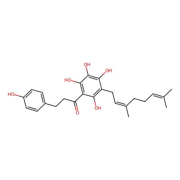 2D Structure of 1-[3-(3,7-Dimethylocta-2,6-dienyl)-2,4,5,6-tetrahydroxyphenyl]-3-(4-hydroxyphenyl)propan-1-one