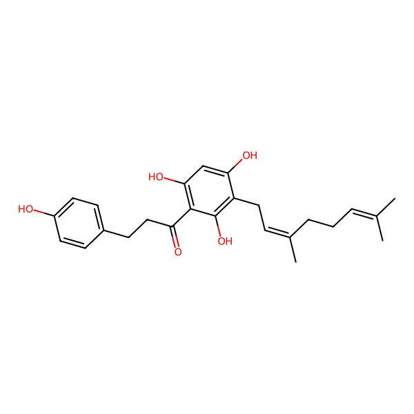 2D Structure of 1-[3-(3,7-Dimethylocta-2,6-dienyl)-2,4,6-trihydroxyphenyl]-3-(4-hydroxyphenyl)propan-1-one