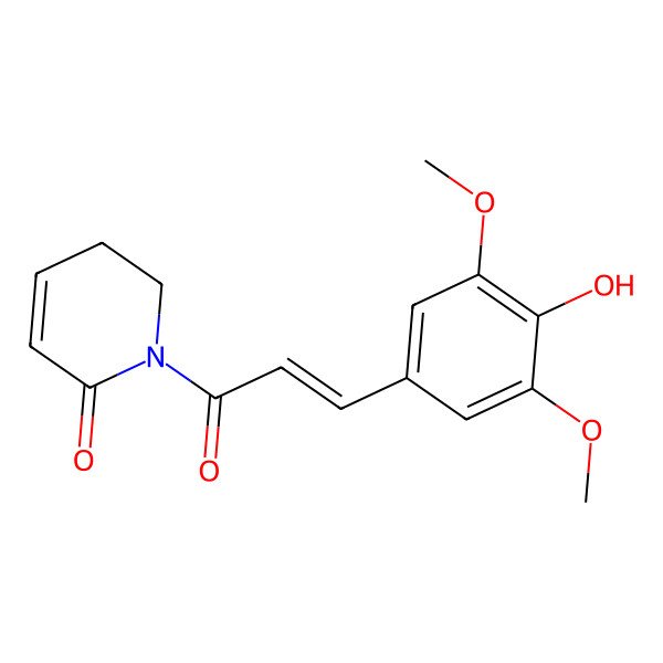 2D Structure of 1-[3-(4-Hydroxy-3,5-dimethoxyphenyl)prop-2-enoyl]-2,3-dihydropyridin-6-one